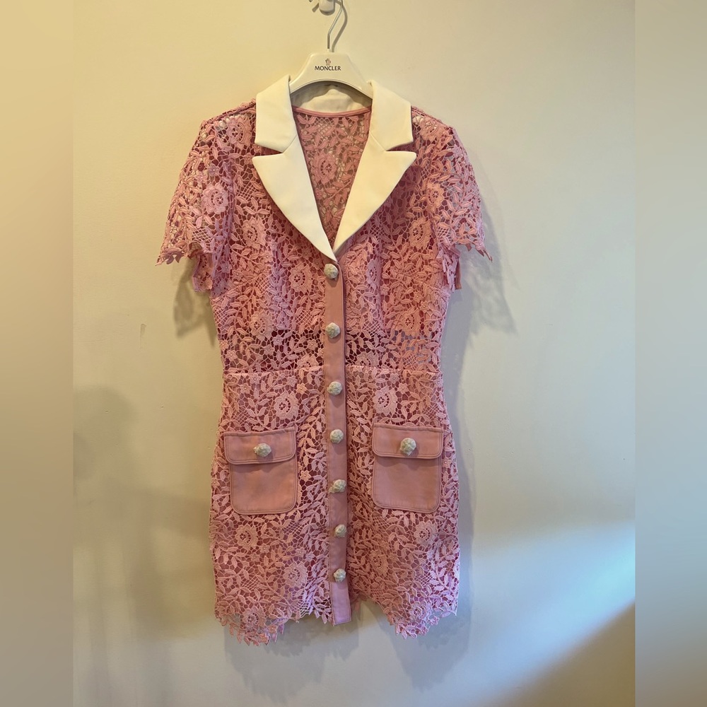 Self Portrait Pink Rose Lace Mini Dress - Picture 3 of 4